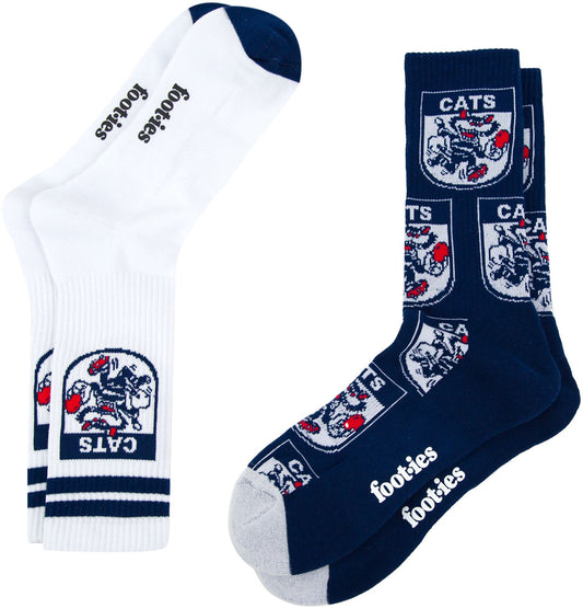 Geelong Cats 2026 AFL Mens 8-13 Retro Sneaker Sock 2 Pack
