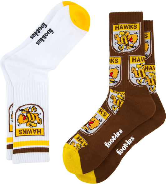 Hawthorn Hawks 2026 AFL Mens 8-13 Retro Sneaker Sock 2 Pack
