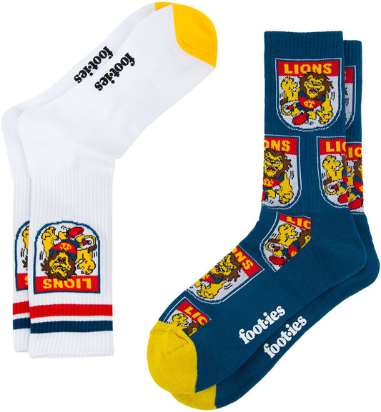 Brisbane Lions 2026 AFL Mens 8-13 Retro Sneaker Sock 2 Pack