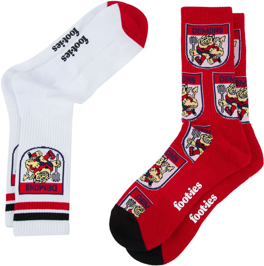 Melbourne Demons 2026 AFL Mens 8-13 Retro Sneaker Sock 2 Pack