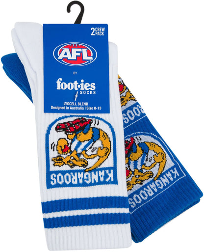 North Melbourne Kangaroos 2026 AFL Mens 8-13 Retro Sneaker Sock 2 Pack
