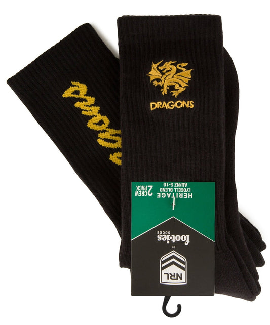 St George Illawarra 2026 NRL Mens Black Sneaker Sock 2 Pack Size 8-13 Mens