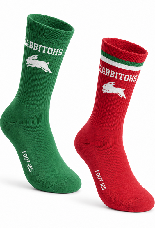 South Sydney Rabbitohs NRL Mens Sport Crew Socks Green 2 Pack