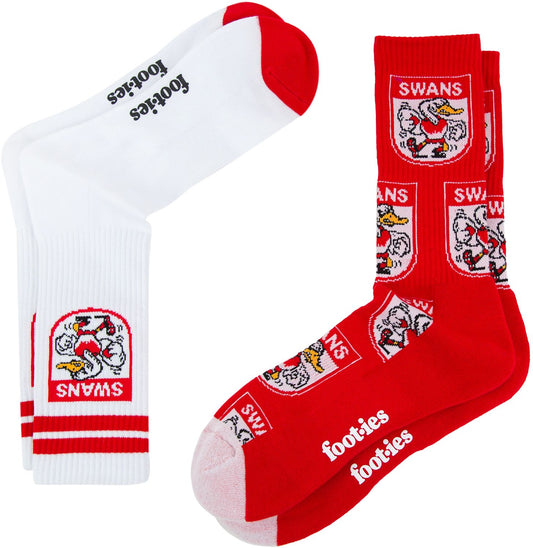 Sydney Swans 2026 AFL Mens 8-13 Retro Sneaker Sock 2 Pack