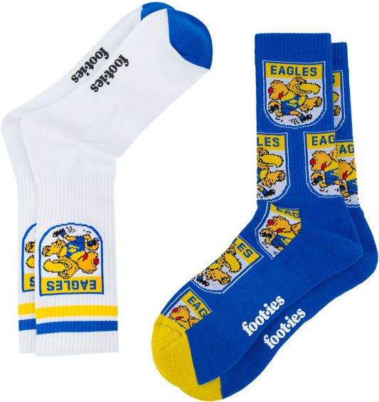 West Coast Eagles 2026 AFL Mens 8-13 Retro Sneaker Sock 2 Pack