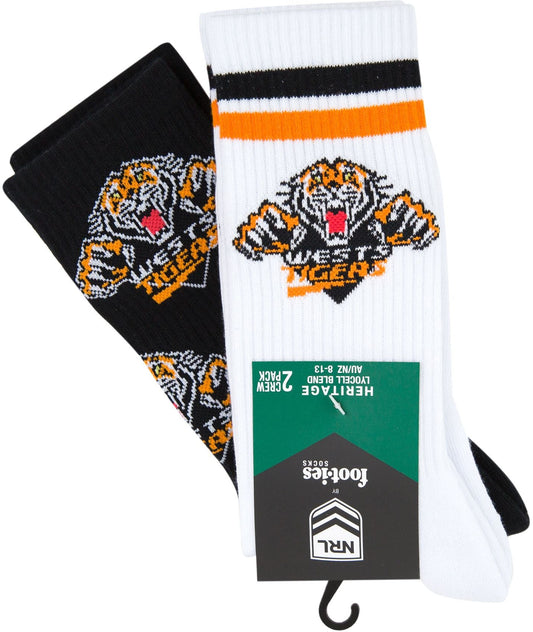 Wests Tigers 2026 NRL Mens  Mens 8-13 Retro Sneaker Sock 2 Pack