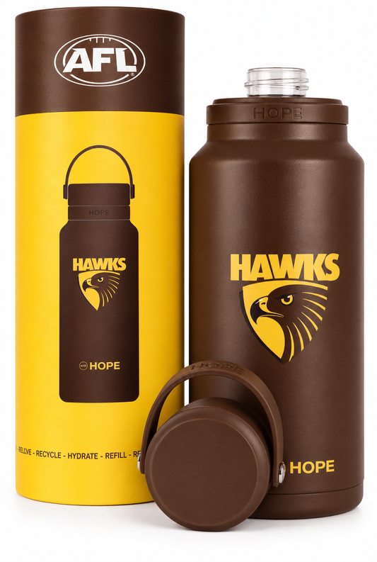 Hawthorn Hawks 2026 AFL Brown Insulated Stainless 1 Litre Stainless Steel Drink Bottle