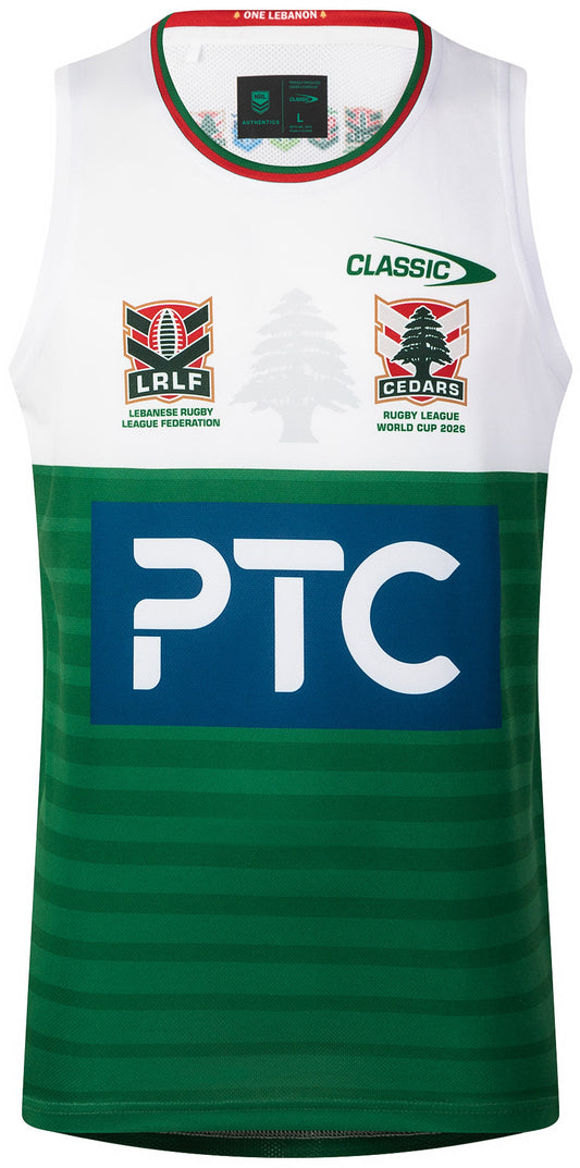 Lebanon 2026 RLWC Mens White Training Singlet