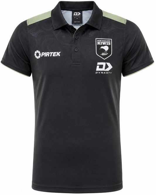New Zealand Kiwis 2026 RLWC Mens Black Media Polo Shirt
