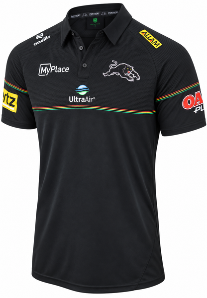 Penrith Panthers 2025 NRL Mens Black Media Polo Shirt