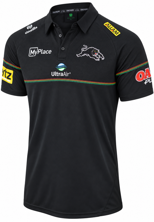 Penrith Panthers 2025 NRL Mens Black Media Polo Shirt