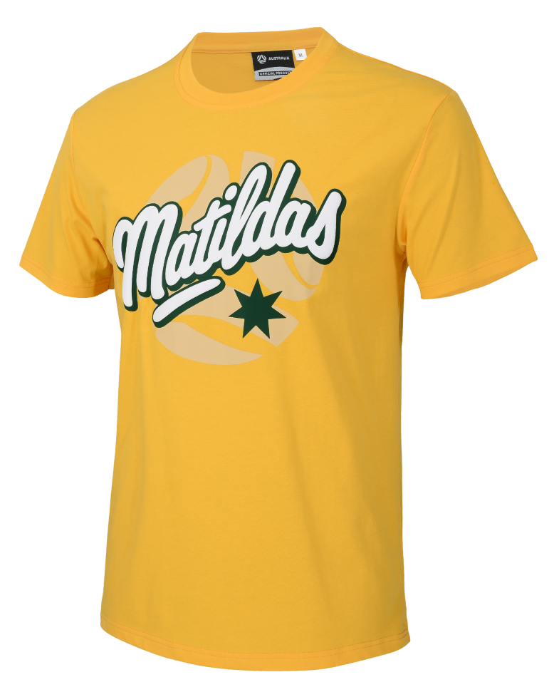 Australian Matildas 2026 Football Kids Gold Puff Print Tee