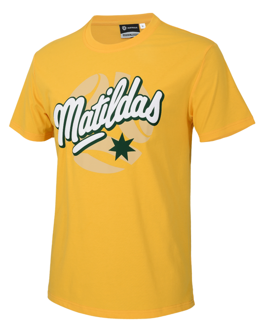 Australian Matildas 2026 Football Kids Gold Puff Print Tee
