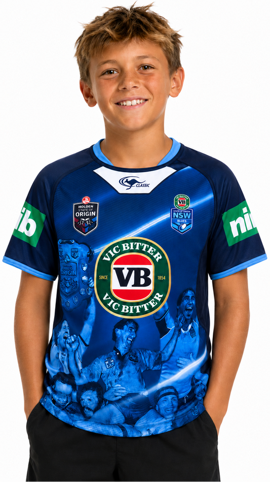 NSW Blues State of Origin Kids Captains Run Jersey - size 12