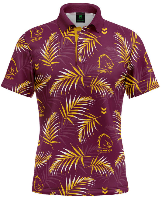 Brisbane Broncos 2025 NRL Mens Palm Beach Golf Polo Shirt