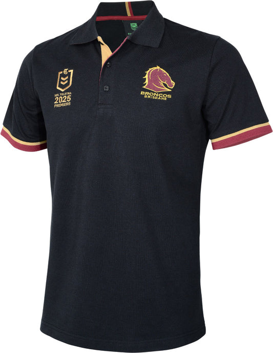Brisbane Broncos 2025 NRL Mens Premiers Black Polo Shirt