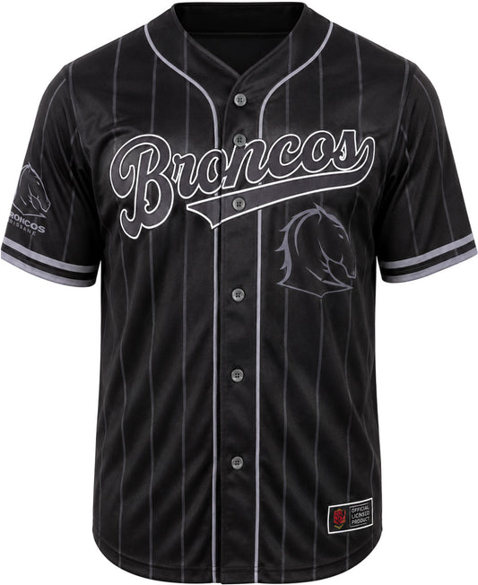 Brisbane Broncos NRL Mens Blackout Baseball Shirt