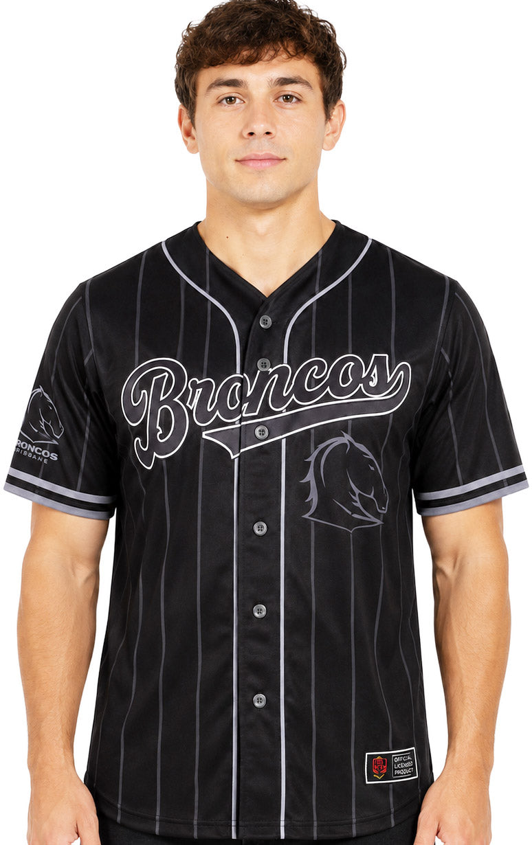 Brisbane Broncos NRL Mens Blackout Baseball Shirt