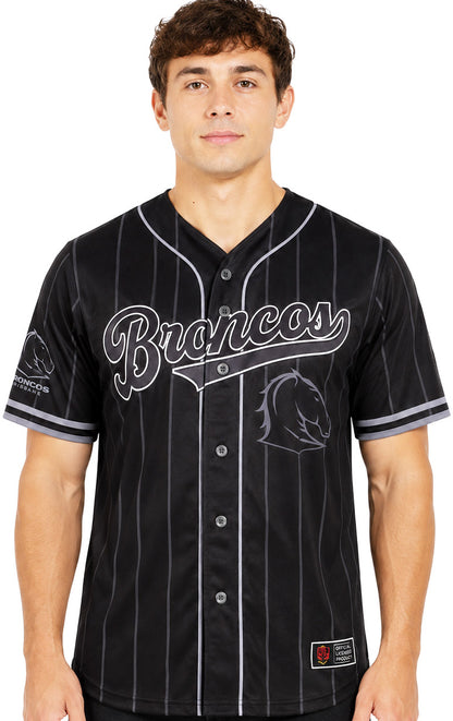 Brisbane Broncos NRL Mens Blackout Baseball Shirt