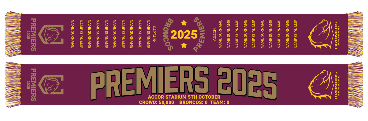Brisbane Broncos 2025 NRL Premiers Scarf  *PRESALE*