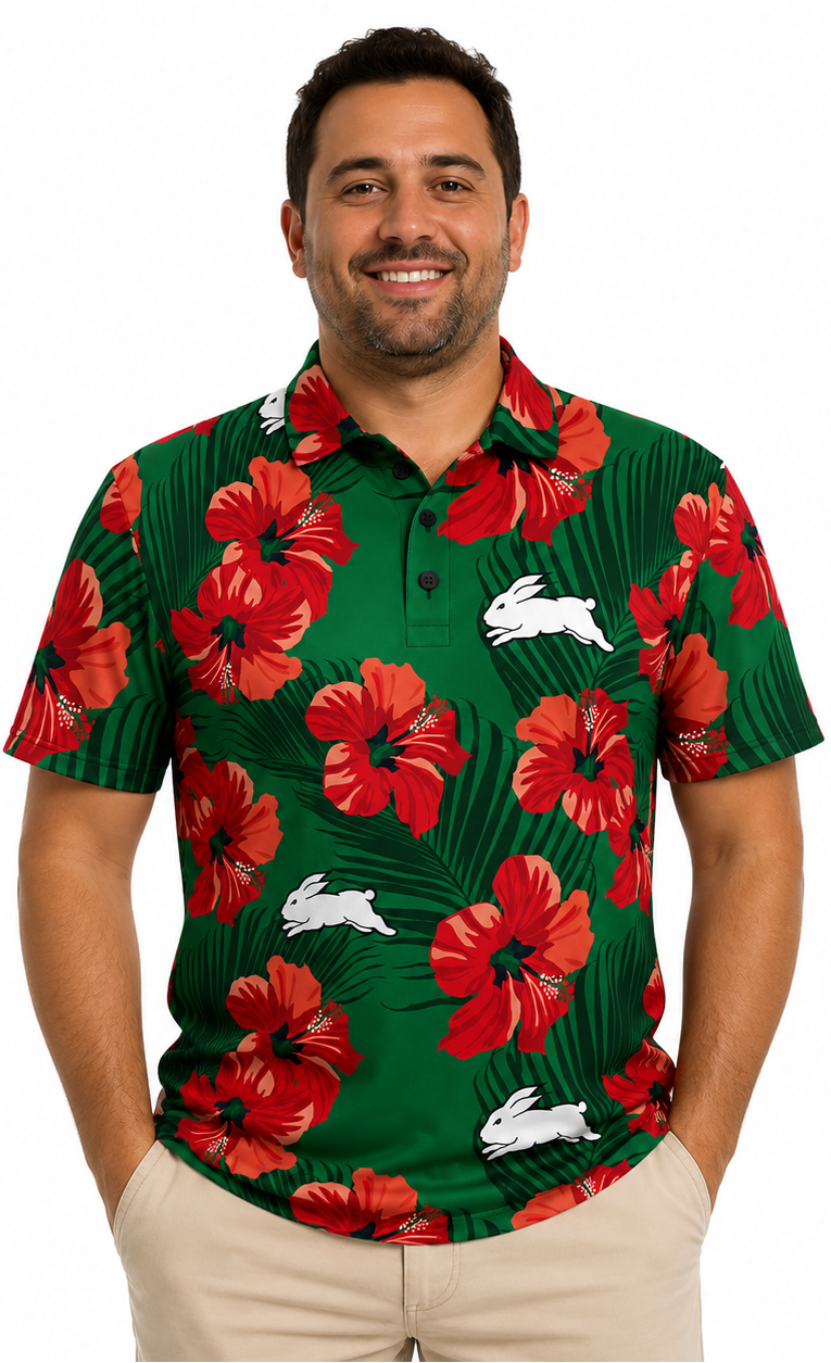 South Sydney Rabbitohs NRL Mens Aloha Golf Polo Shirt