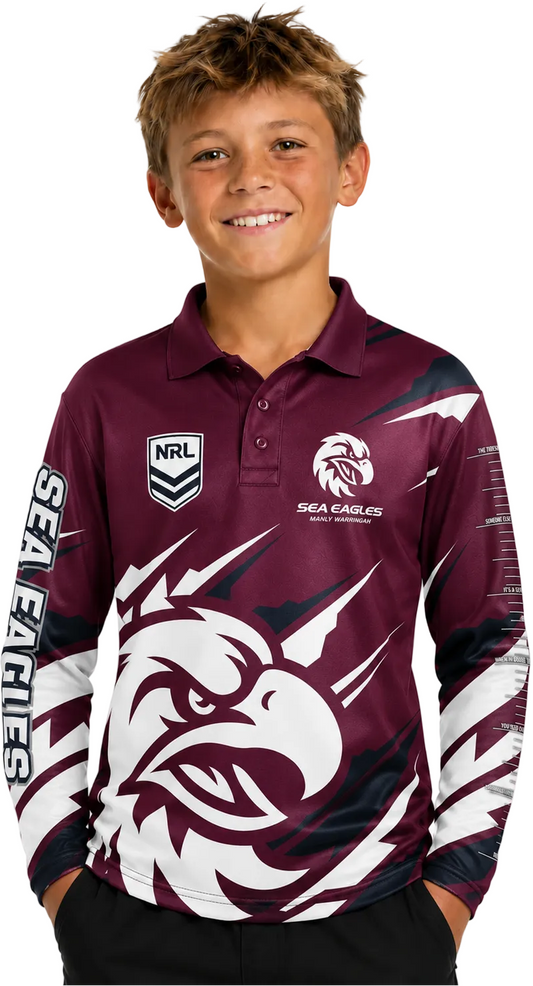 Manly Sea Eagles NRL Kids Ignition Fishing Shirt