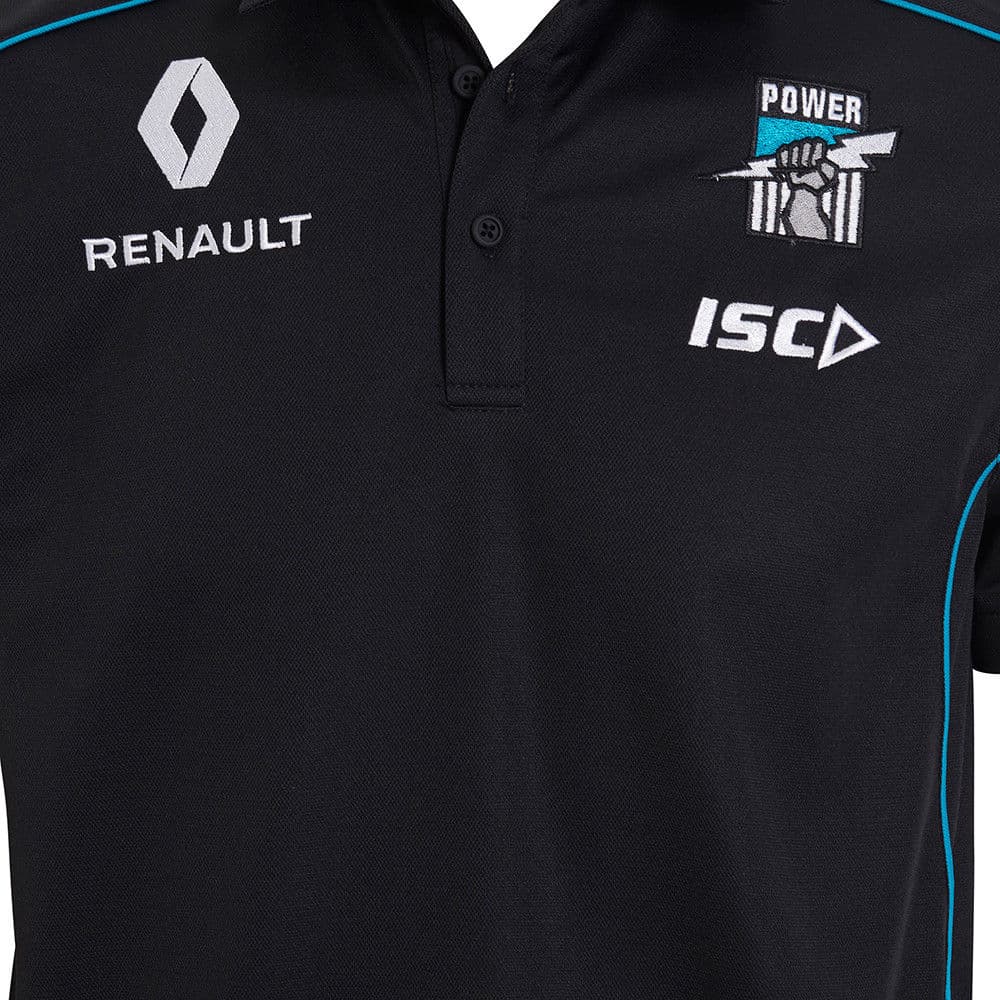 Port Adelaide Power AFL Mens Black Media Polo Shirt