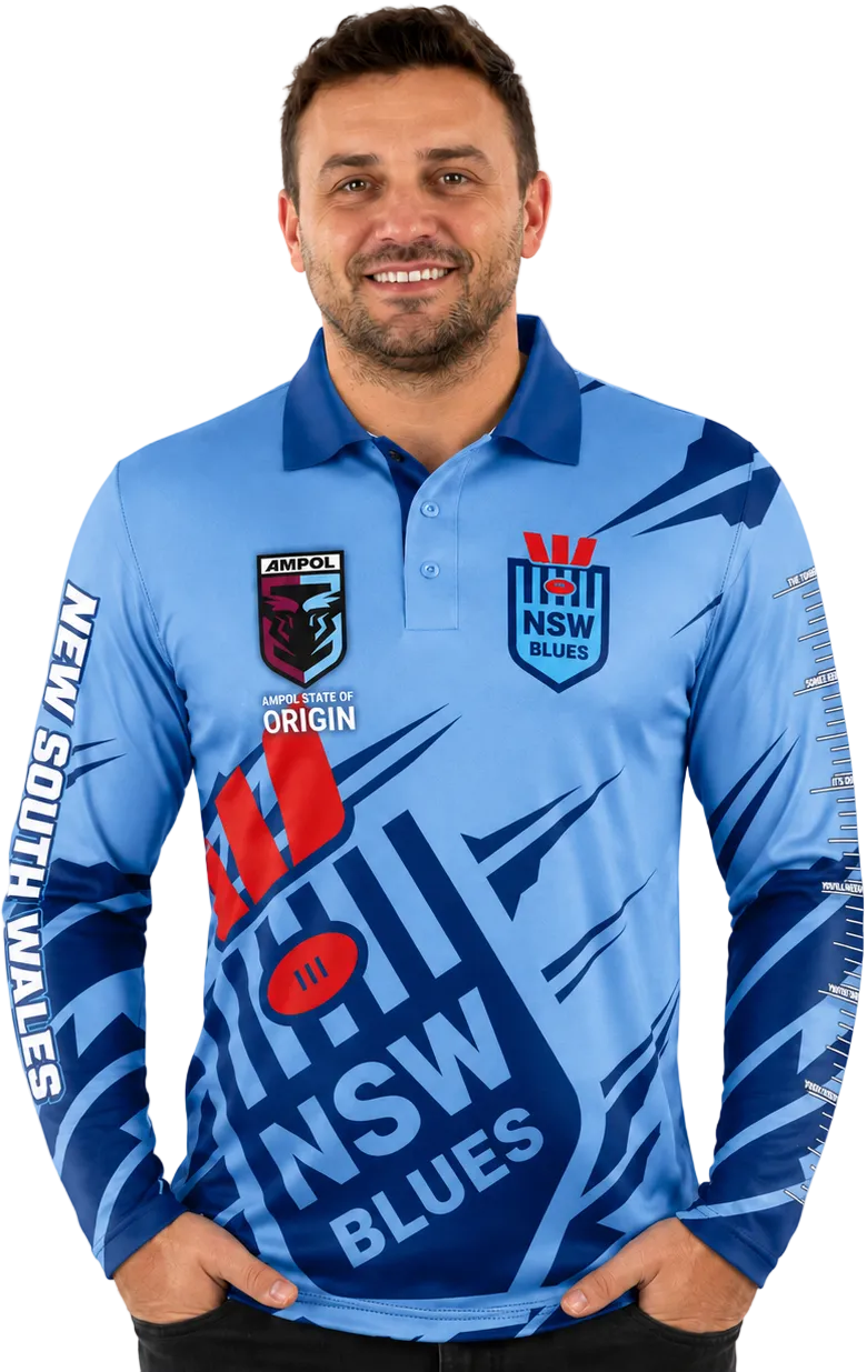 NSW Blues State of Origin Mens Ignition Fishing Shirt