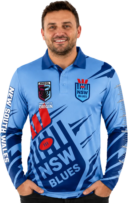 NSW Blues State of Origin Mens Ignition Fishing Shirt