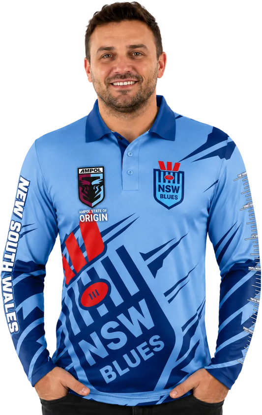 NSW Blues State of Origin Mens Ignition Fishing Shirt