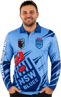 NSW Blues State of Origin Mens Ignition Fishing Shirt
