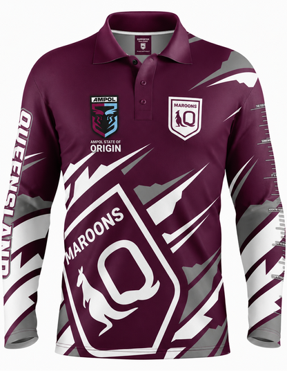 QLD Maroons State of Origin Mens Ignition Fishing Shirt