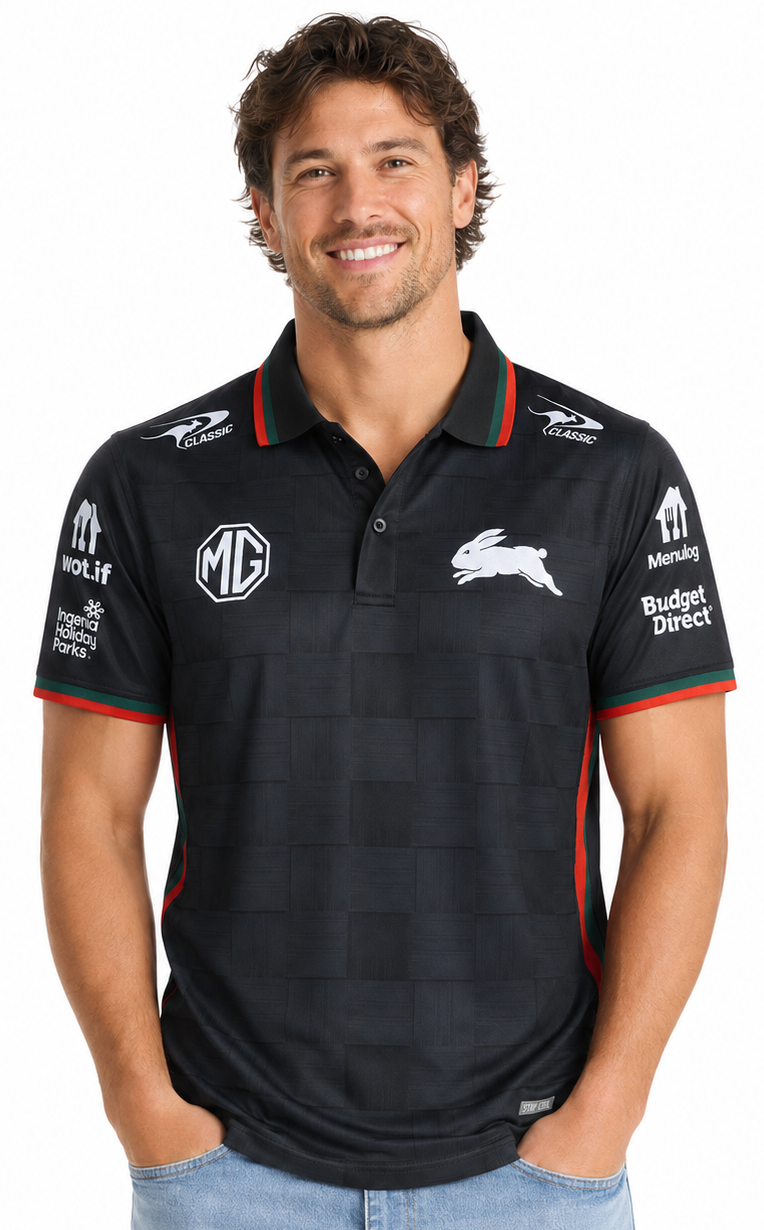 South Sydney Rabbitohs 2026 NRL Mens Black Team Polo Shirt