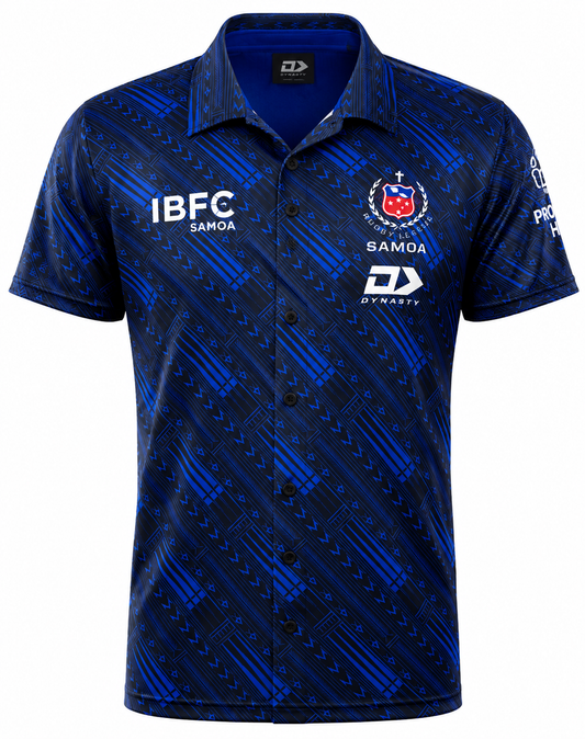 Toa Samoa 2026 RLWC Mens Blue Button Up Polo Shirt