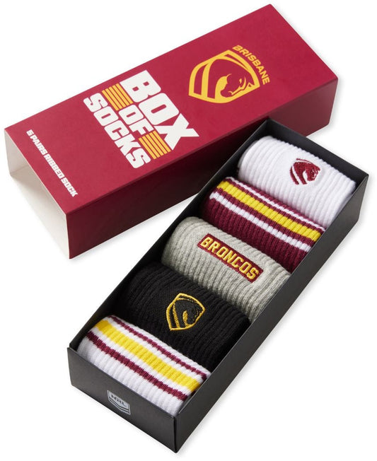Brisbane Broncos 2026 NRL Adults Everyday Box of Socks (5 Pairs)