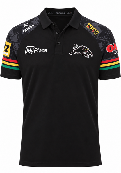 Penrith Panthers NRL Mens Black Media Polo Shirt
