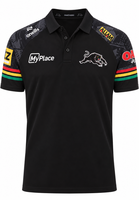 Penrith Panthers NRL Mens Black Media Polo Shirt