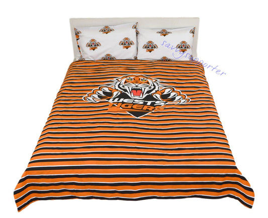 Wests Tigers NRL Stripe Double Quilt Cover Set