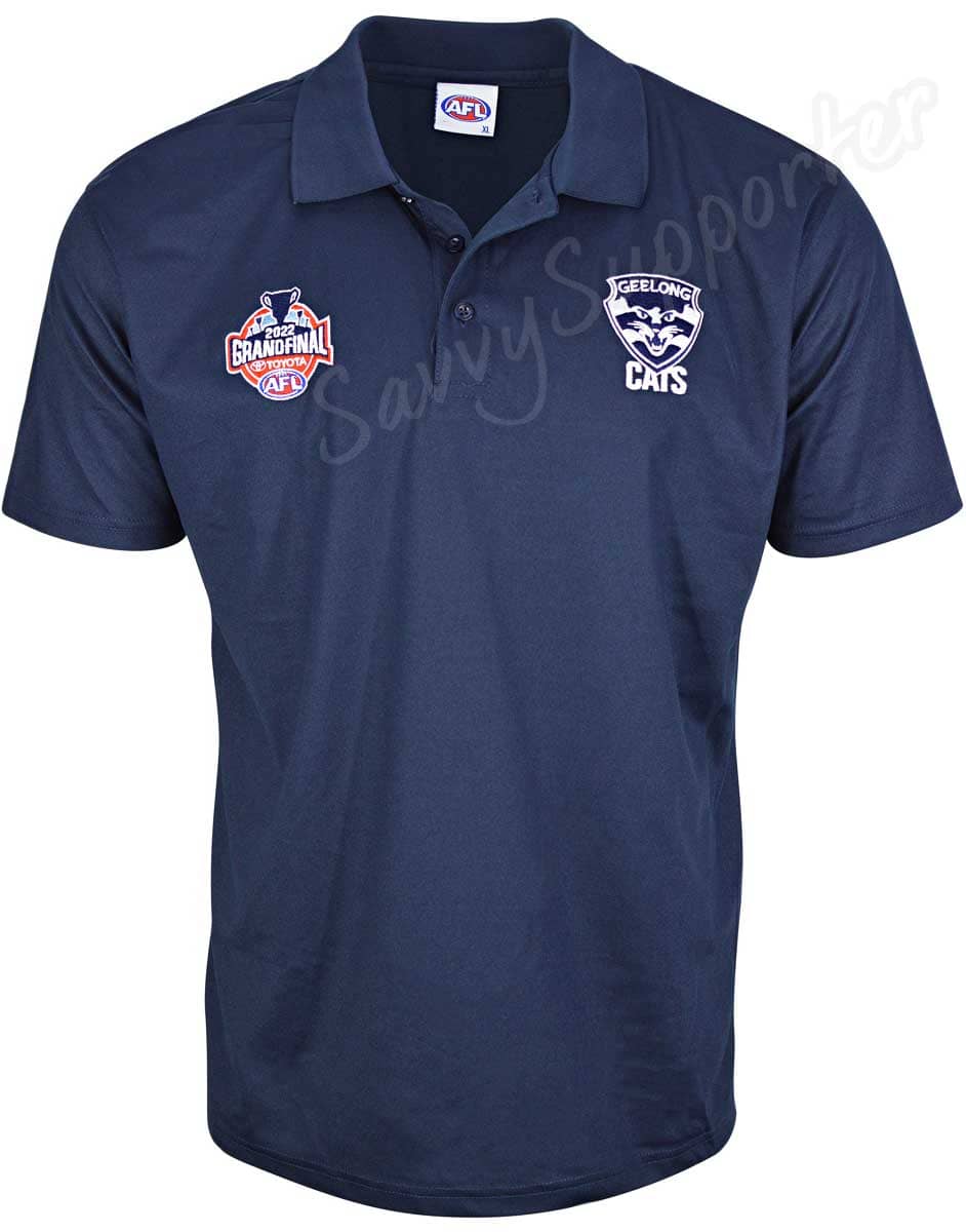 Geelong Cats 2022 AFL Mens Navy Premiers Polo Shirt (GF Badge)