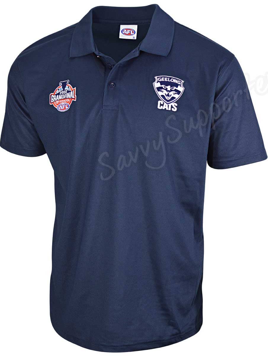 Geelong Cats 2022 AFL Mens Navy Premiers Polo Shirt (GF Badge)