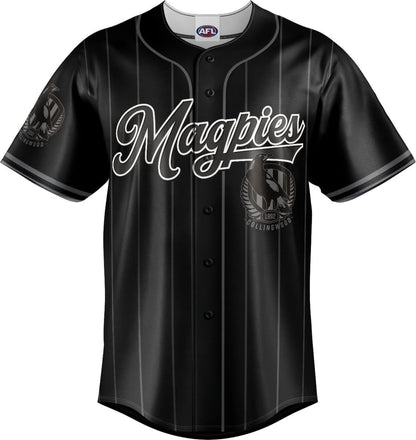 Collingwood Magpies 2025 AFL Mens Blackout Baseball Shirt
