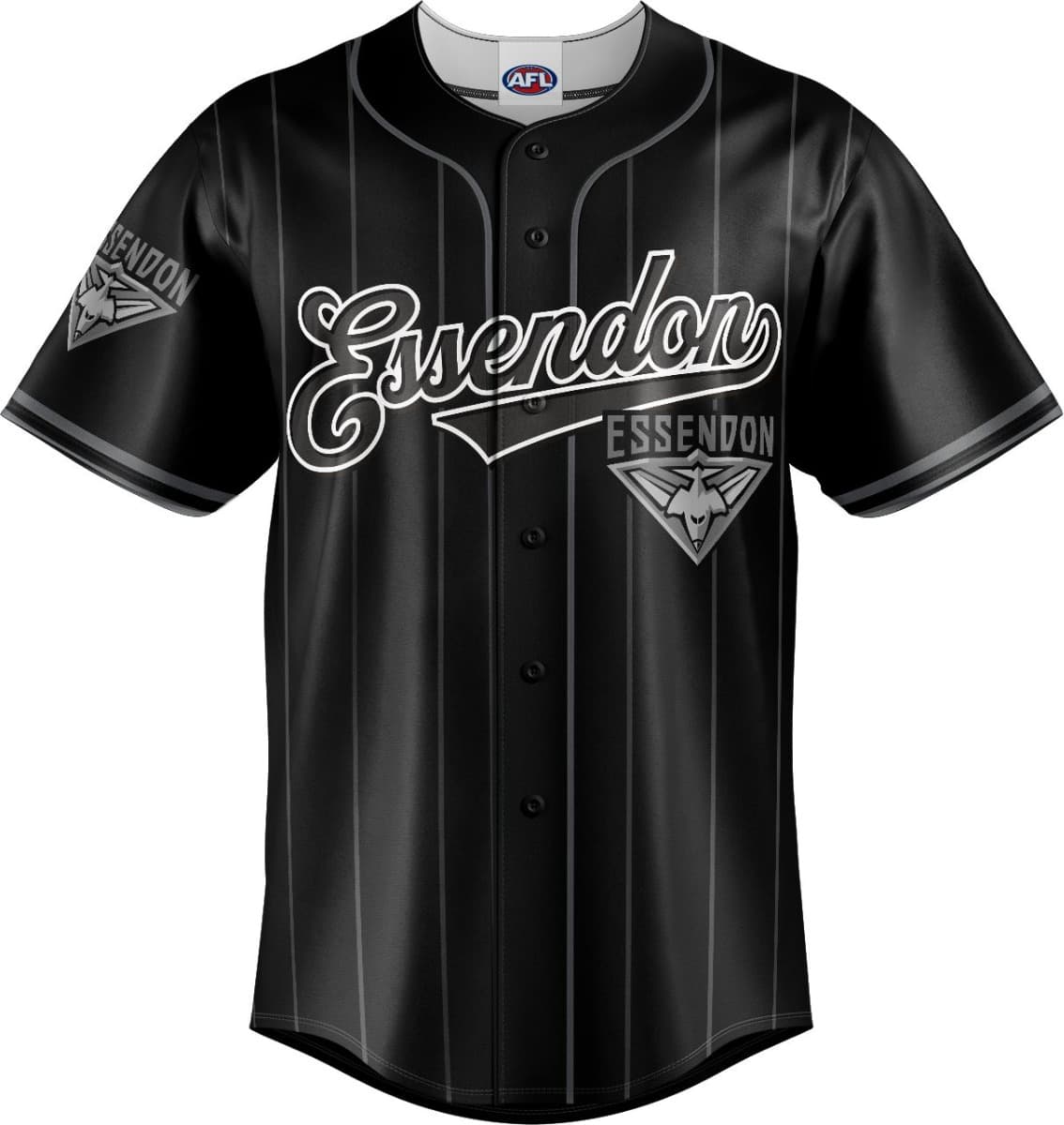 Essendon Bombers 2025 AFL Mens Blackout Baseball Shirt