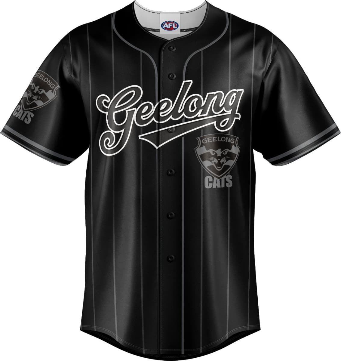 Geelong Cats 2025 AFL Mens Blackout Baseball Shirt