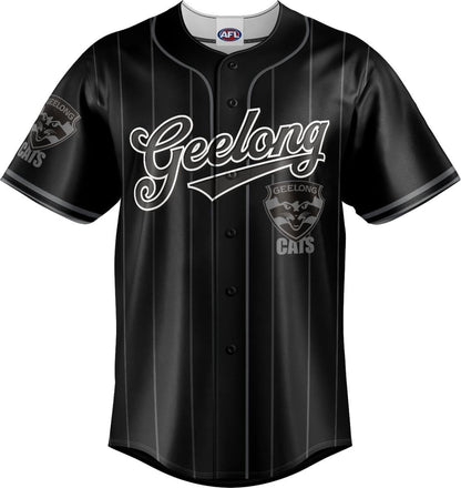 Geelong Cats 2025 AFL Mens Blackout Baseball Shirt