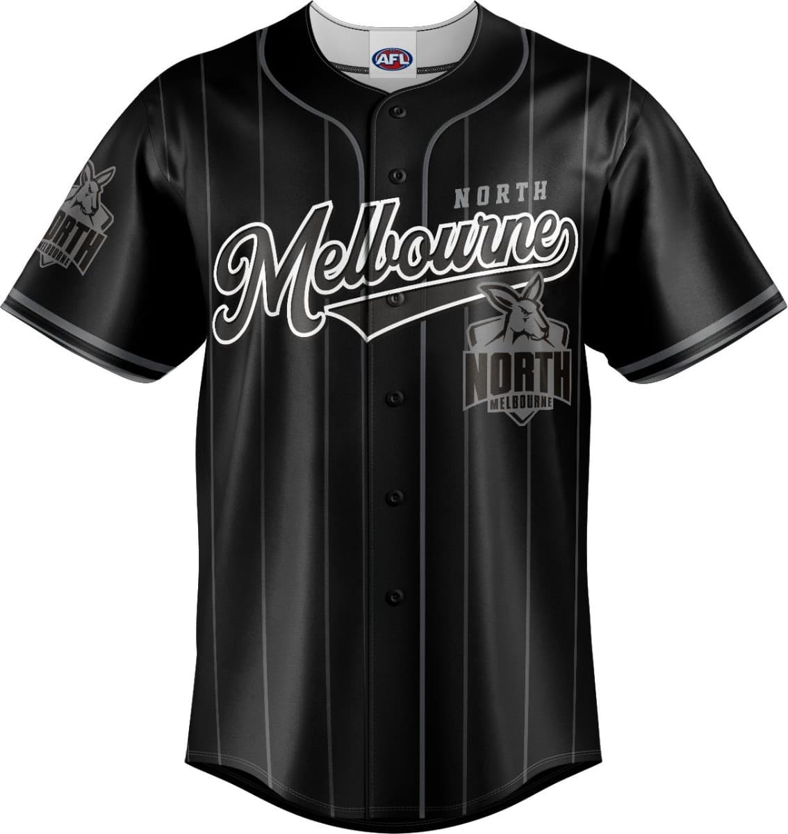 North Melbourne Kangaroos 2025 AFL Mens Blackout Baseball Shirt