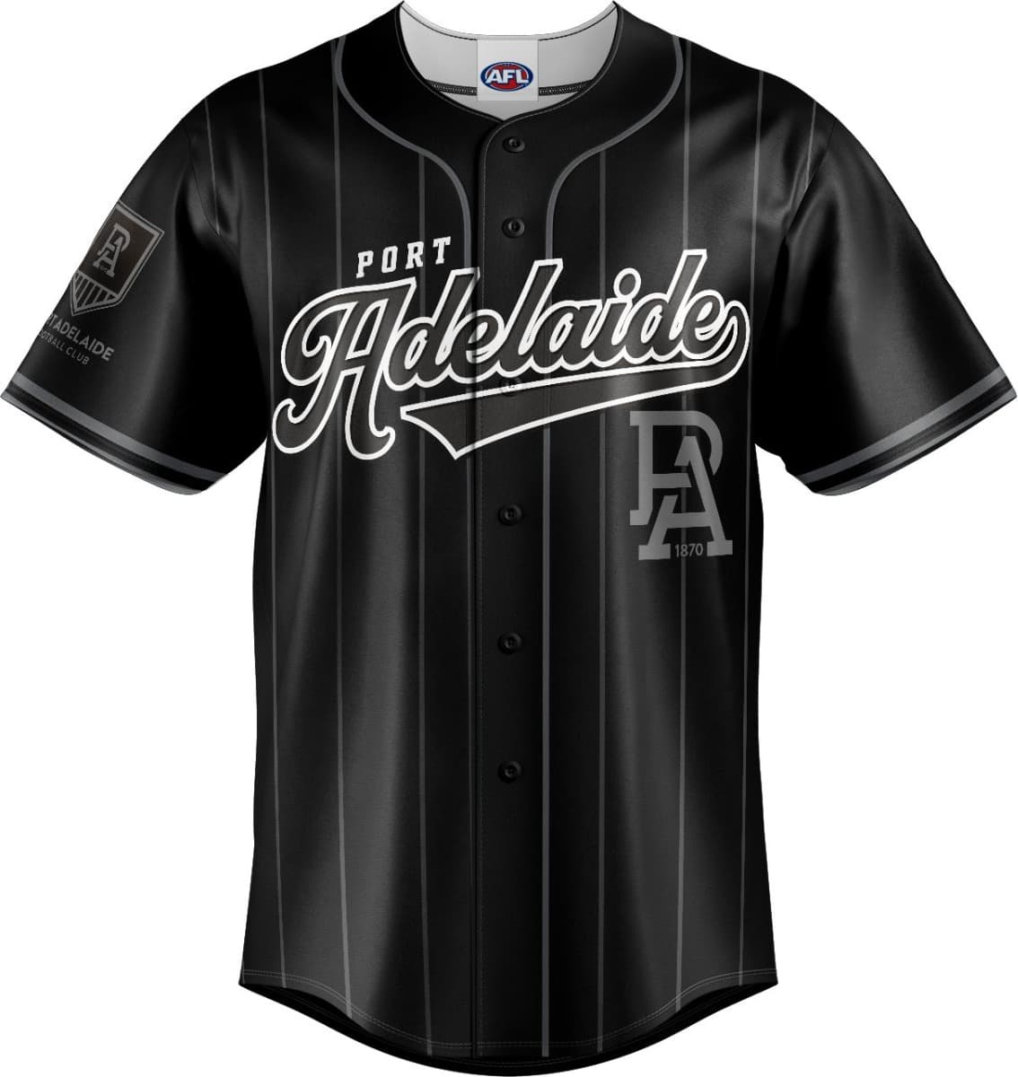Port Adelaide Power 2025 AFL Mens Blackout Baseball Shirt