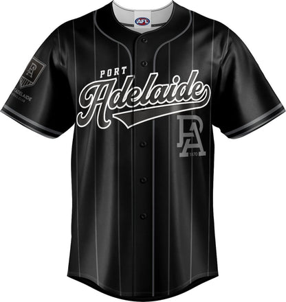 Port Adelaide Power 2025 AFL Mens Blackout Baseball Shirt