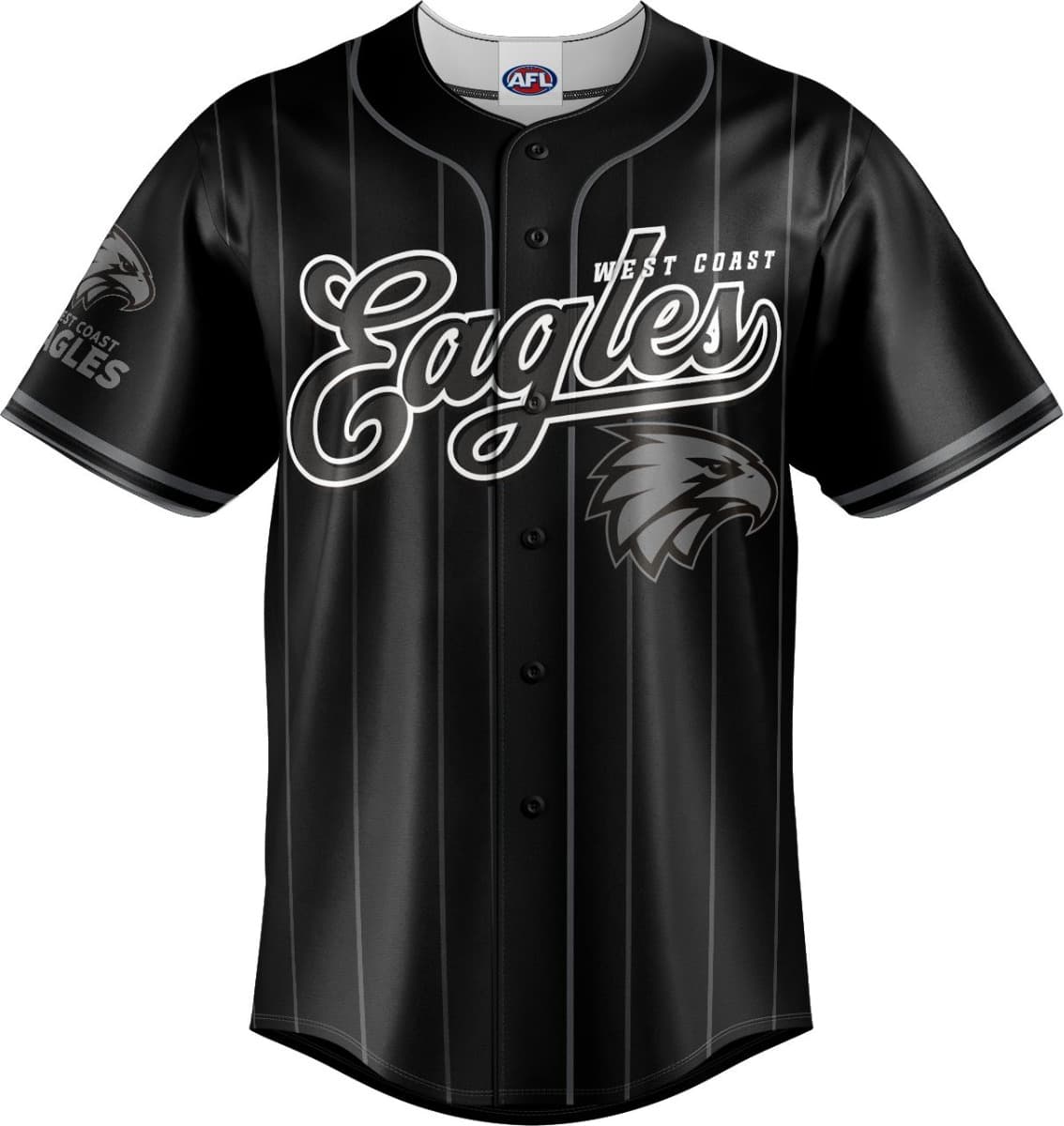 West Coast Eagles 2025 AFL Mens Blackout Baseball Shirt