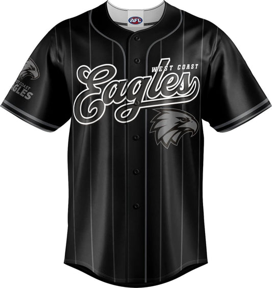 West Coast Eagles AFL Mens Blackout Baseball Shirt