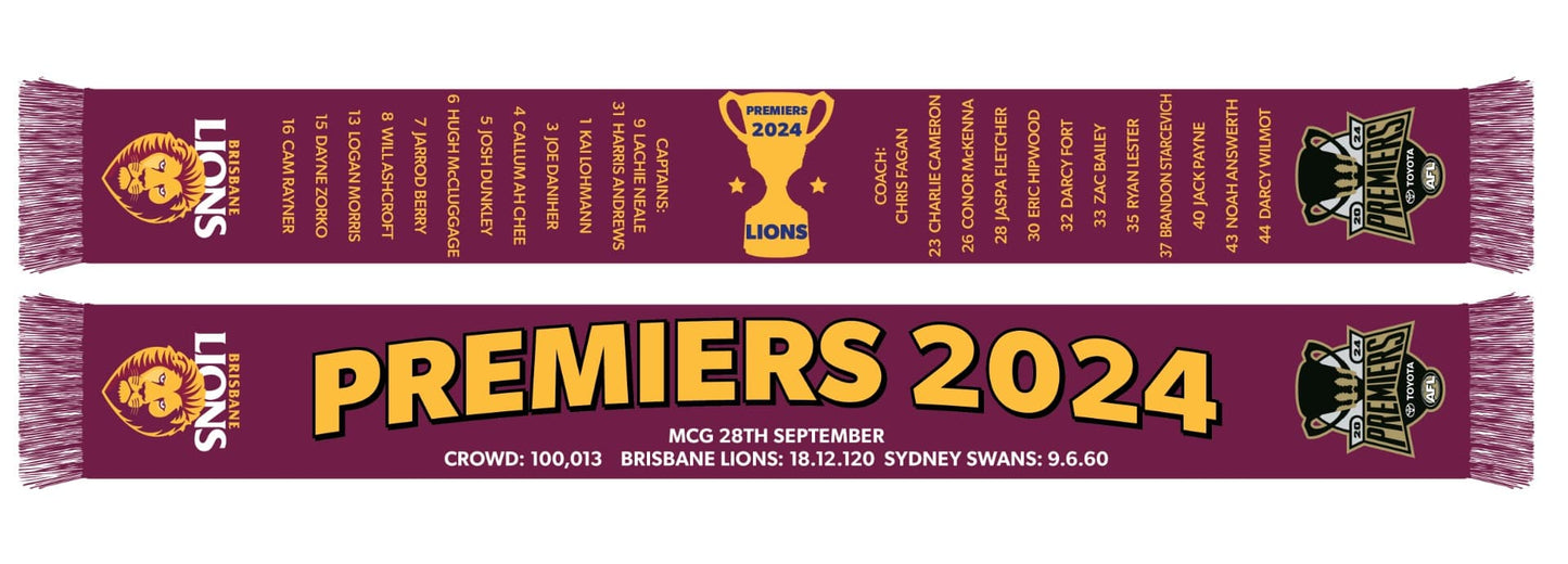 Brisbane Lions 2024 AFL Premiers Scarf